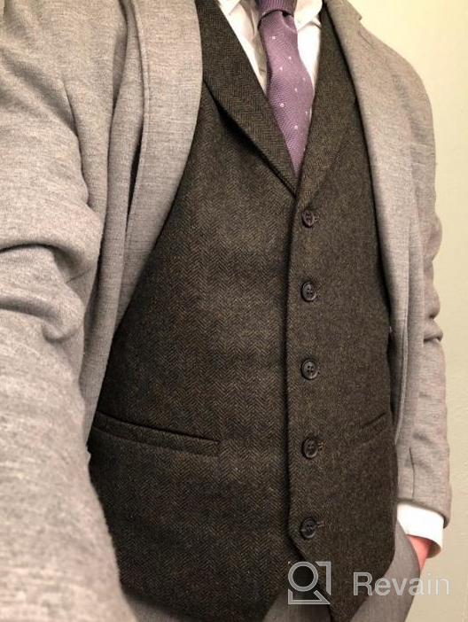 img 1 attached to Upgrade Your Style With VOBOOM Mens Herringbone Fullback Wool Tweed Suit Vest review by Troy Houston