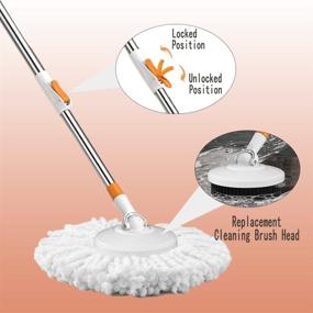 img 1 attached to 🧹 Efficient Floor Spin Mop and Bucket Set: Extended Stainless Steel Handle for Home Floor Cleaning Use - Includes 5 Replacement Head Refills and 1 Cleaning Brush Head