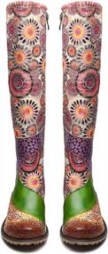 img 2 attached to Women'S Leather Knee High Boots Flat Splicing Pattern Long Booties Tall Winter Shoes