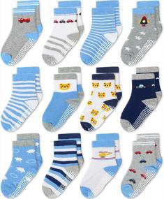 img 4 attached to Anti-Skid Toddler Socks With Grip, 6/12 Pairs Of Cozy Cotton Crew Socks For Boys, Girls, Baby, Infants, And Kids, 1-9 Years Old