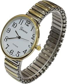 img 2 attached to 🕰️ Easy-to-Read Two-Tone Stretch Band Watch with Super Large Face