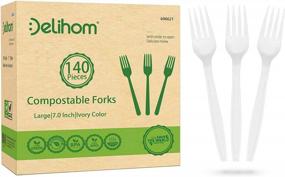 img 4 attached to Compostable Forks Large 7 Inch 100% Biodegradable Cutlery Utensils 140 Pieces Disposable Utensils Eco Friendly For Party, Camping