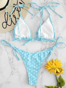img 3 attached to Polka Dot Triangle Bikini Set With Tie-String - ZAFUL Women'S Two Piece Bathing Suit