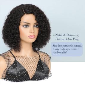 img 3 attached to HUA Curly Human Hair Wig For Black Women Human Hair Glueless Kinky Curly Short Bob Wig Human Hair Brazilian Glueless Wigs Human Hair Pre Plucked With Side Part Lace Wig 12 Inch Bob Wig 150% Density