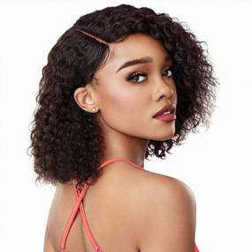 img 4 attached to HUA Curly Human Hair Wig For Black Women Human Hair Glueless Kinky Curly Short Bob Wig Human Hair Brazilian Glueless Wigs Human Hair Pre Plucked With Side Part Lace Wig 12 Inch Bob Wig 150% Density