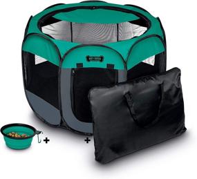 img 4 attached to 🐾 Ruff 'n Ruffus Foldable Pet Playpen with Free Carrying Case & Travel Bowl, 3 Sizes, Indoor/Outdoor, Water-Resistant, Removable Shade Cover