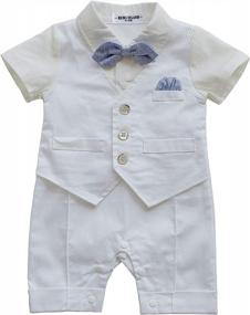 img 4 attached to Adorable Baby Boy White Gentleman Tuxedo Romper With Waistcoat, Bowtie, And Jumpsuit Overall