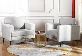 img 1 attached to Удобные стулья Mid-Century Accent, набор из 2 предметов — идеально подходит для декора спальни и гостиной: большие кресла CDCASA из льняной ткани светло-серого цвета