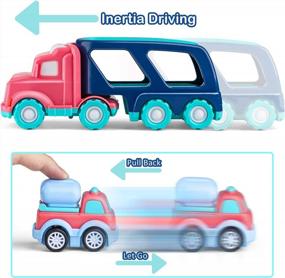 img 2 attached to 5-In-1 Friction Powered Toddler Girl Toy Truck With Light Sound And 4 Cartoon Pull Back Vehicle Construction Cars - Pink Dump Truck Gift For 1 2 3 Year Old Girls