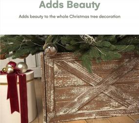 img 3 attached to Rustic Wooden Christmas Tree Collar Box For Farmhouse Decor - Vintage Weathered Wood Stand For Standard Trees In Brown