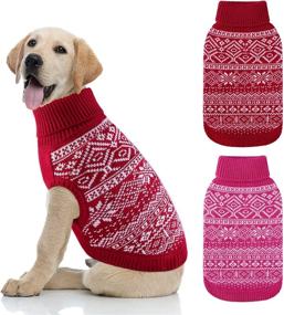 img 4 attached to Pedgot Argyle Dog Sweater Set - Warm Winter Puppy Clothes, Soft Knit Coat for Cold Weather