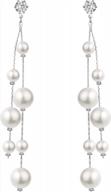 elequeen bridal long dangle hook earrings with 4 silver-tone crystal simulated pearl chains in ivory color logo