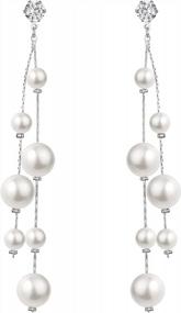 img 4 attached to EleQueen Bridal Long Dangle Hook Earrings With 4 Silver-Tone Crystal Simulated Pearl Chains In Ivory Color