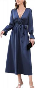img 4 attached to Elegant Satin Maxi Dress With Flounce Detail, Surplice V-Neckline, Long Sleeves, And High Waist, Complete With Belt - Perfect For Evening Parties And Special Occasions - I2CRAZY Women'S Wrap Dress