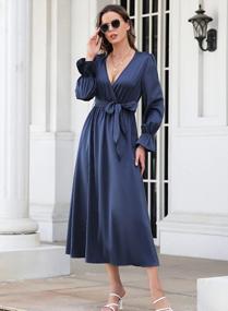 img 3 attached to Elegant Satin Maxi Dress With Flounce Detail, Surplice V-Neckline, Long Sleeves, And High Waist, Complete With Belt - Perfect For Evening Parties And Special Occasions - I2CRAZY Women'S Wrap Dress