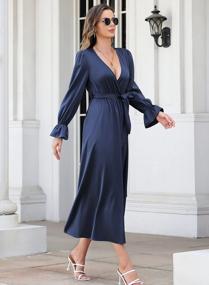 img 1 attached to Elegant Satin Maxi Dress With Flounce Detail, Surplice V-Neckline, Long Sleeves, And High Waist, Complete With Belt - Perfect For Evening Parties And Special Occasions - I2CRAZY Women'S Wrap Dress