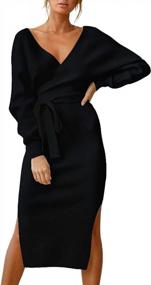 img 4 attached to Stylish And Chic: Cutiefox Women'S V-Neck Midi Sweater Dress With Belted Waist