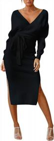 img 3 attached to Stylish And Chic: Cutiefox Women'S V-Neck Midi Sweater Dress With Belted Waist