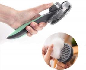 img 2 attached to Pet Grooming Brush For Cats And Dogs With Self-Cleaning Feature, Massaging Slicker Brush For Short, Medium And Long Hair - Green