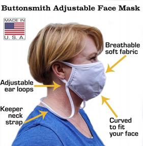 img 3 attached to USA-Made Buttonsmith White Adult Cotton Face Mask With Adjustable Fit For Maximum Comfort