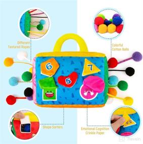 img 2 attached to Interactive 1 Year Old Activity Toys for Babies: Pull String Baby Preschool Sensory Toys, Enhancing Motor Skills with Shape Sorter, Montessori Learning. Includes 8 Ropes, 2-Sided Storage Bag, and 20 Cotton Water Balls