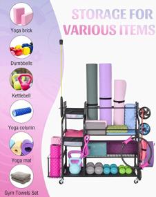 img 3 attached to Organize Your Home Gym With The Mythinglogic Storage Rack: Yoga Mat, Foam Roller, Resistance Bands, Dumbbells, Kettlebells, And Yoga Straps Storage Organizer