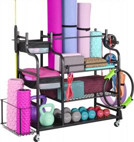 img 4 attached to Organize Your Home Gym With The Mythinglogic Storage Rack: Yoga Mat, Foam Roller, Resistance Bands, Dumbbells, Kettlebells, And Yoga Straps Storage Organizer
