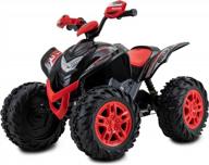 rollplay max 12v electric atv 4 wheeler with oversized wheels, rubber tire strips for traction, working headlights and 3 mph top speed - red/black logo