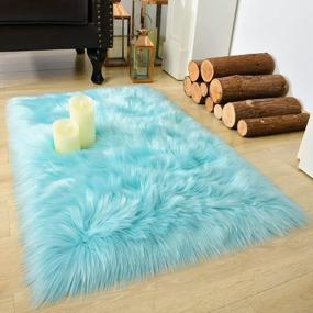 img 4 attached to Experience Ultimate Comfort With LOCHAS Ultra Soft Fluffy Faux Fur Sheepskin Area Rug - Light Blue, 2X3 Feet