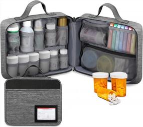 img 4 attached to Gray Medication Storage Bag With Fixed Pockets And Handle For Pills, Vitamins, And Medical Supplies - SITHON Travel Carrying Case Manager And Pill Bottle Organizer