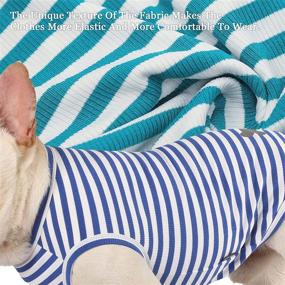 img 3 attached to Dog Sun Shirts - Summer Lightweight Clothes in Combed Cotton, Cool Tops for Reflective Puppy French Bulldog T-Shirt, Medium Striped Boy Girl Dogs Tee in Blue Green M