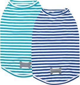 img 4 attached to Dog Sun Shirts - Summer Lightweight Clothes in Combed Cotton, Cool Tops for Reflective Puppy French Bulldog T-Shirt, Medium Striped Boy Girl Dogs Tee in Blue Green M