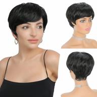 short black pixie haircut wig with bangs - feshfen synthetic layered wavy wig for women's pixie cuts logo