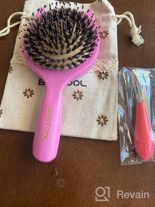 img 1 attached to Natural Boar Bristle Hair Brush For Women, Men, And Kids - BESTOOL Small Travel Wood Hairbrush For Detangling, Defrizzing, And Distributing Oil review by Joseph Quade