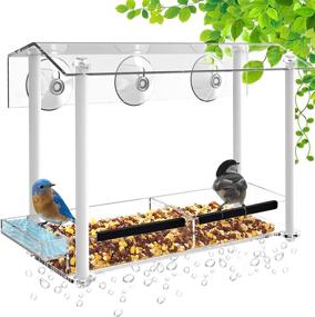 img 3 attached to 🐦 HHXRISE Large Bird Feeder with Suction Cups, Seed Tray, and Separate Drinking-Water Sink for Outdoor Birds - White