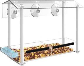 img 4 attached to 🐦 HHXRISE Large Bird Feeder with Suction Cups, Seed Tray, and Separate Drinking-Water Sink for Outdoor Birds - White