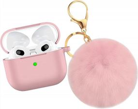 img 4 attached to AirPods 3 Case Cover 2021 Version Soft Silicone Fur Ball Keychain Women Shockproof Protective Visible Front LED Light Pink