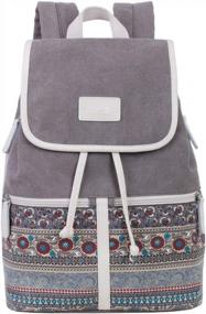 img 4 attached to Retro Canvas Women'S Backpack For Casual College, Daily Travel And Laptop, Bookbag With Female Function