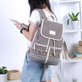 img 2 attached to Женский рюкзак в стиле ретро из холста для повседневного колледжа, ежедневных путешествий и ноутбука, сумка для книг с женской функцией