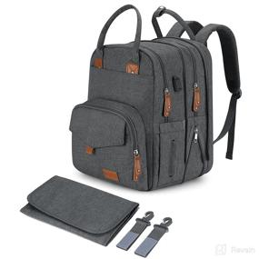 img 4 attached to Ultimate Extra Large Diaper Bag Backpack: 26L Expandable Baby Bags for Twins with 23 Pockets - Unisex Dark Grey Diaper Bag for Mom and Dad, Complete with Changing Pad and Stroller Straps
