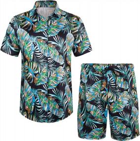 img 3 attached to Get Beach-Ready: Mens 2-Piece Hawaiian Set With Short Sleeve Flower Shirt - Casual Button-Down!