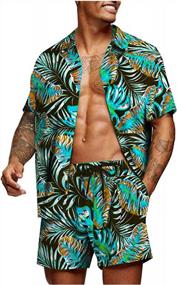 img 4 attached to Get Beach-Ready: Mens 2-Piece Hawaiian Set With Short Sleeve Flower Shirt - Casual Button-Down!