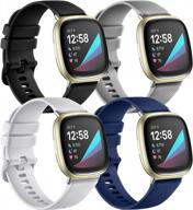 4 pack maledan soft silicone sport bands for fitbit sense and versa 3 smartwatch - waterproof and compatible with women and men - black, blue, gray, and white colors available logo