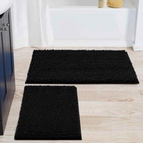 img 4 attached to 2 Piece Chenille Bath Mat Set, Non Slip Absorbent Shaggy Machine Washable/Dryable Smiry Bathroom Rugs And Mats For Tub, Shower (20" X 32"+16" X 24", Black)