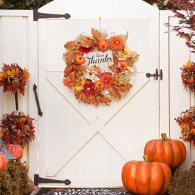 img 3 attached to Festive Fall Decor: 16" Thanksgiving Wreath With Give Thanks Pickup Truck Sign And Autumn Elements