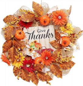 img 4 attached to Festive Fall Decor: 16" Thanksgiving Wreath With Give Thanks Pickup Truck Sign And Autumn Elements