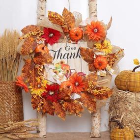 img 2 attached to Festive Fall Decor: 16" Thanksgiving Wreath With Give Thanks Pickup Truck Sign And Autumn Elements