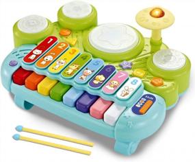 img 4 attached to 3-In-1 Musical Instruments Toy Set - Electronic Piano, Xylophone & Drum For 1 2 3 Year Old Boys And Girls | Learning Toys With Lights!