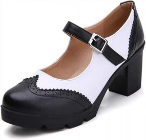 img 4 attached to DADAWEN Women'S Leather Mary Jane Oxford Shoes With Platform Mid Heel