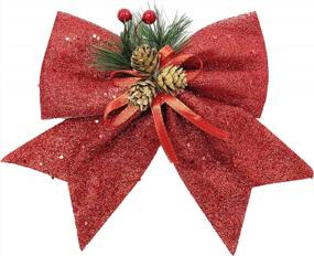 img 2 attached to Red Christmas Decorative Bows 4-PK 7" Medium Wreath Garland Tree Topper XBW93024